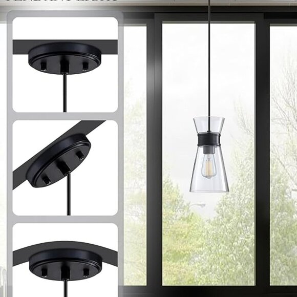 3 Pack 1 Light Modern Cylindrical Pendant with Clear Glass Black Finish *NEW* - Picture 6 of 7